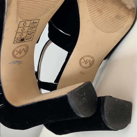 Michael Kors black velvet open toe platform high Heels 7M silver buckle accent - Picture 11 of 13